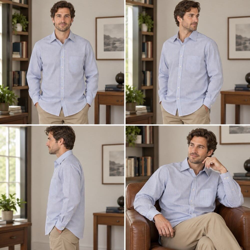 Brooks Brothers Classic Men’s 16-35 Blue Check Non-Iron Supima Dress Shirt